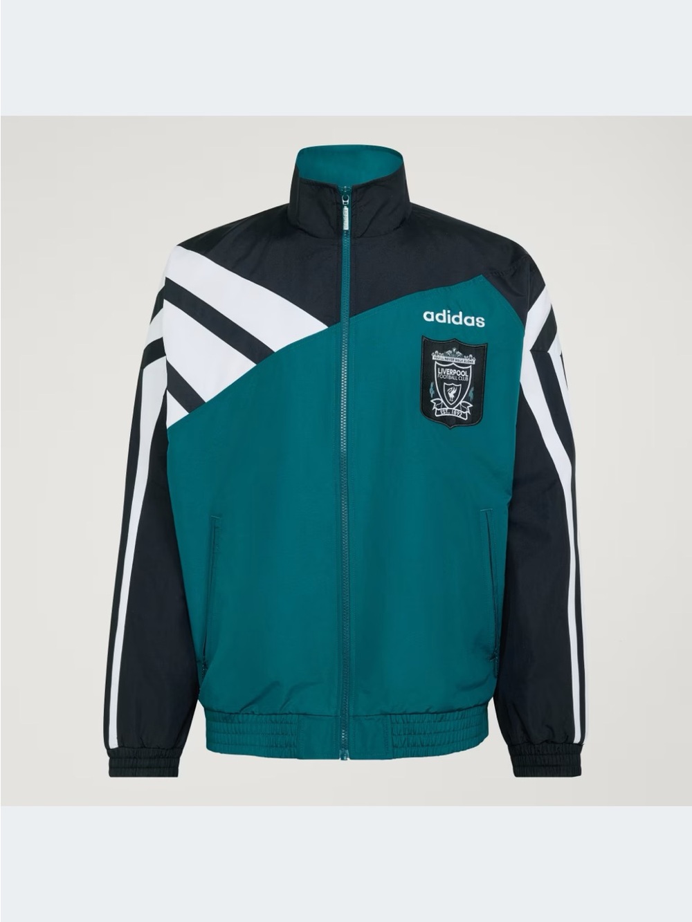 adidas Liverpool Men’s Teal and Black Bomber Track Jacket with White Accents